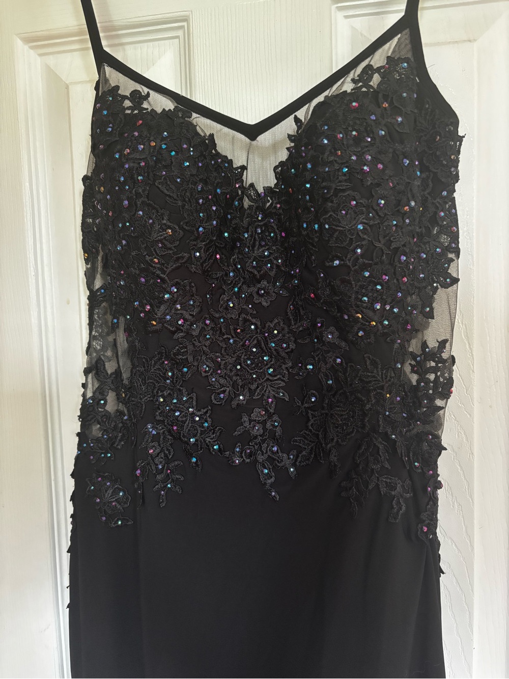 La Femme Black Beaded Prom Gown